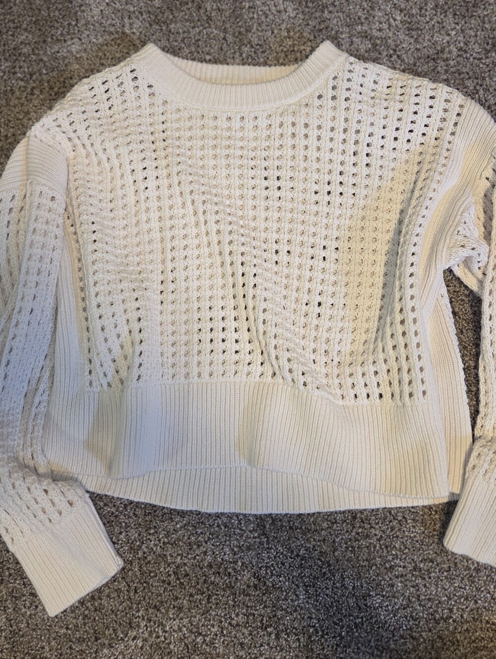 Women’s Cream Open-Knit Crewneck Sweater